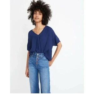 Madewell Top Rhyme Dark Blue Short Sleeve Babydoll Small Medium‎ Small shirt